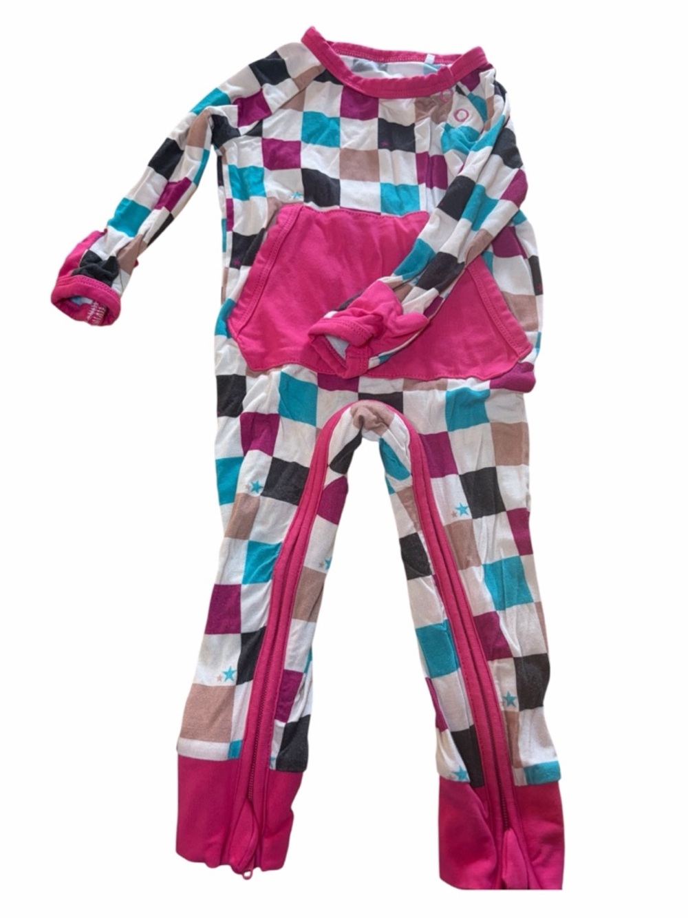 Bamboo Zippy With Front Pocket & Checkered Print 0-3M
